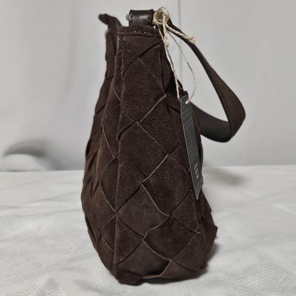 Chocolate Suede Woven Crescent/hobo Bag W/ Crossbody Option - Picture 4 of 11